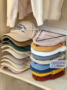 1 PC Saving Metal Adjustable Vertical Horizontal Desktop Closet Hat Organizer Rack Stand Stackable Removable Durable Versatile Storage Display For Home Office Entryway Gift For Women Men Season Organizer Storage - Multicolor - View 2