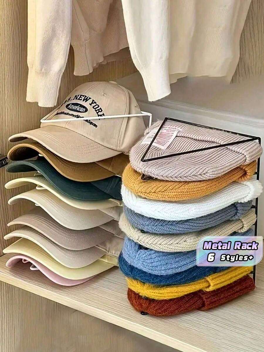 1 PC Saving Metal Adjustable Vertical Horizontal Desktop Closet Hat Organizer Rack Stand Stackable Removable Durable Versatile Storage Display For Home Office Entryway Gift For Women Men Season Organizer Storage
