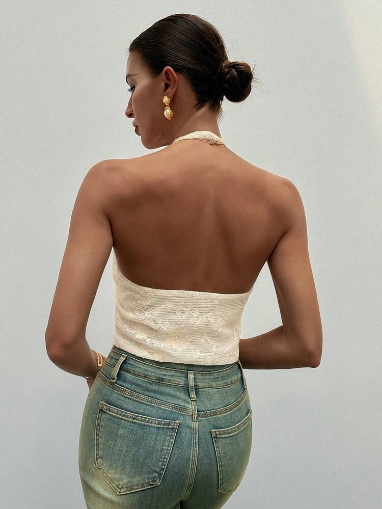 Jacquard Textured Fabric Short Fitted Halter Elegant Vacation Vest Jacket For Women, Summer