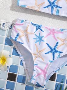 SHEIN Young Girl Starfish Print Ruffle Trim Swimwear Set - Multicolor - View 6