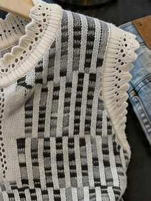 GlowEve Áo vest dệt kim không tay khoét lỗ thanh lịch dành cho nữ - Màu xám đen - Xem 4
