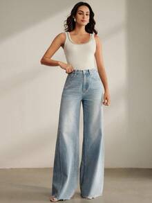 Quần jeans ống đứng đính đá lấp lánh - Màu xanh lam - Xem 4