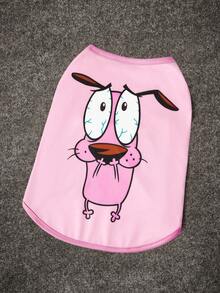 COURAGE THE COWARDLY DOG X SHEIN 1件可爱卡通印花宠物背心，猫狗通用，尺码从XXS到XXXXXL，从特小号到特大号，适合胆小的狗狗 - 淺粉色 - 查看 1