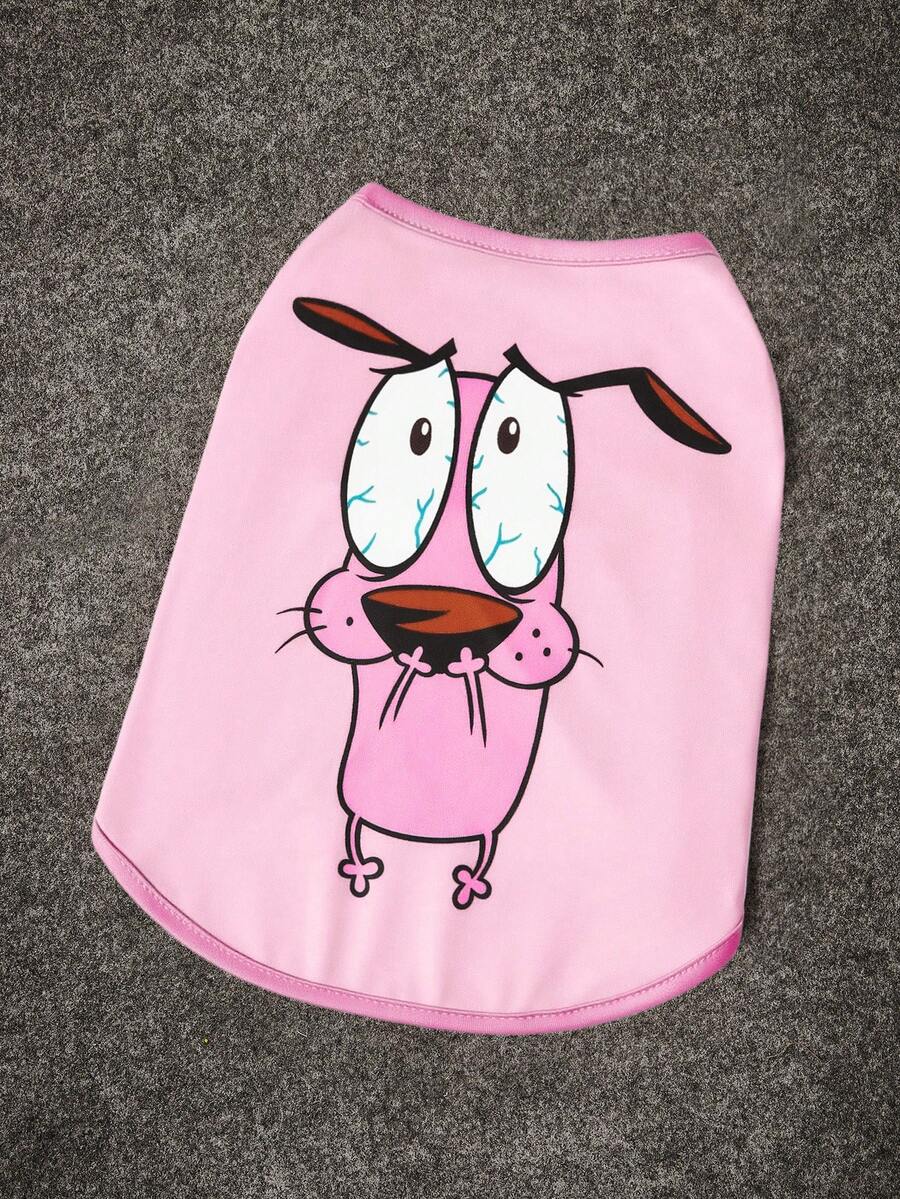 COURAGE THE COWARDLY DOG X SHEIN 1件可爱卡通印花宠物背心,猫狗通用,尺码从XXS到XXXXXL,从特小号到特大号,适合胆小的狗狗 - 淺粉色 - 查看 1