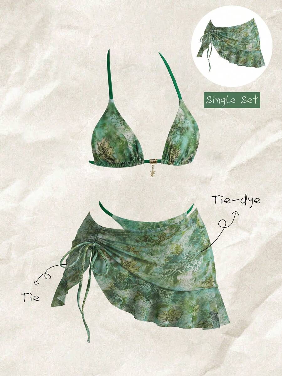 Elavelle Váy áo liền quần tankini nữ in họa tiết ngẫu nhiên, có dây rút và xếp ly, thích hợp cho mùa xuân/hè. - Nhiều màu - Xem 1