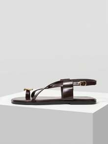 MOTF PREMIUM WOMEN'S SUMMER FASHION CASUAL/COMMUTE/VACATION METALLIC DECOR THONG CRISS-CROSS STRAP FLAT SANDALS SPRING SHOES SUMMER SHOES - Coffee Brown - View 3