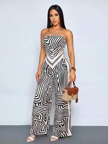 SOLERSUN 2 Stücke Set Damen Frühling/Sommer Alltags-Outfits, lässig elegant, abstraktes gestreiftes lässiges Crop Top & bedruckte elegante romantische Urlaubsunterteile für Damen für den täglichen Gebrauch, elegante farbenfrohe bedruckte figurbetonende sexy schicke Party graziöse Urlaubskleidung - Schwarz - Übersicht 4