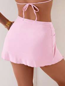 Swim 1 pieza Vestido de playa dividido de unicolor con accesorio de estrella de mar en el lateral para mujer - Rosa Pálido - Ver 5