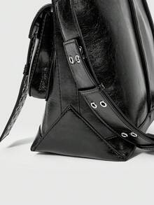 ROMWE Grunge Punk Tas Tote Kulit Unisex Motif Silang, Tas Bahu, Tas Tote, Tas Selempang - Hitam - View 6