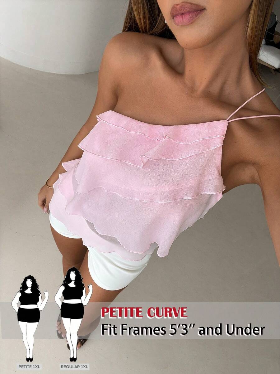 SHEIN PETITE CURVE Áo kiểu nữ cỡ lớn thanh lịch, lãng mạn, thích hợp cho buổi hẹn hò đêm Valentine, mùa cưới, chất liệu chiffon màu hồng, kiểu lệch vai, hở lưng, xếp tầng, gợi cảm, thích hợp đi biển, đám cưới, áo sơ mi hồng thanh lịch, lãng mạn, áo hồng, phù hợp cho mùa hè, đi làm hàng ngày, hẹn hò, tiệc tùng, Giáng sinh, Năm mới, Lễ Tạ ơn, tiệc tùng, đám cưới, bãi biển, lễ tốt nghiệp, thời trang, thanh lịch, thường ngày, đi chơi, hẹn hò, đặt chỗ, đi làm, lấp lánh, Ngày Valentine, thanh lịch, kỳ nghỉ, thường ngày, Y2K, đi chơi, lễ tốt nghiệp và các dịp khác. - Hồng - Xem 1