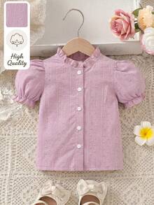 SHEIN Elladie kids 女童休闲紫色短袖上衣，采用柔软蓬松的提花面料制成，时尚百搭，是度假旅行的理想之选，也适合外出、休闲和聚会穿着。 - 紫色 - 查看 6