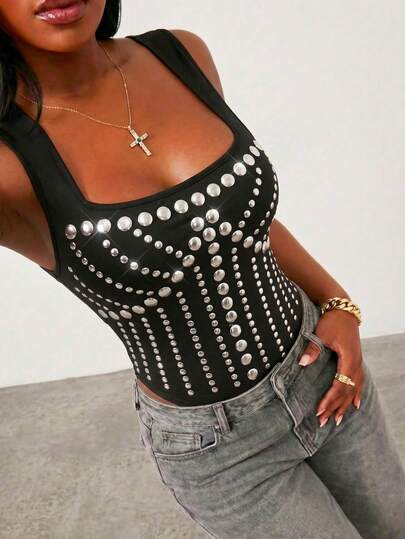 SHEIN SXY Plus Size Summer Fashionable Beaded Bodysuit