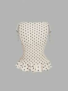 SHEIN PETITE CURVE 大码女式撞色波点印花无袖上衣和短裤两件套，情人节穿搭，春夏装扮，约会装，海滩装，夏季度假装，休闲女装，波点图案，外出套装，下午茶派对装，返校季装，90年代复古装，派对装，下午茶派对套装 - 彩色 - 查看 9