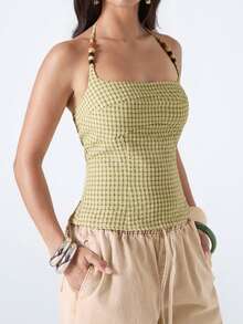 LYSMO 2026 New Arrive Minimalism Spring/Summer Women's Plaid Halter Neck Camisole,Summer Top - Mint Green - View 3