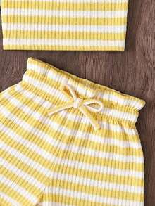Emery Rose Kids Emery Rose Kids Bộ đồ bé gái đi nghỉ mát thanh lịch kẻ sọc tay ngắn và quần cùng màu, bộ đồ kẻ sọc hai mảnh, quần kẻ sọc và áo kẻ sọc, bộ đồ bé gái mùa hè, bộ quần áo trẻ em, bộ đồ tay ngắn kẻ sọc mùa xuân và hè. - màu nâu - Xem 4
