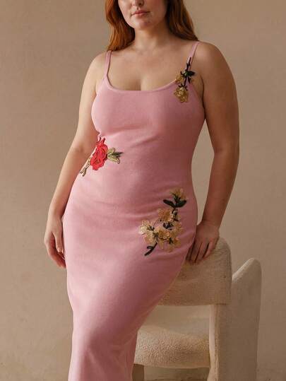 MOTF PREMIUM PLUS SIZE WOMEN FLORAL EMBROIDERED SWEATER DRESS