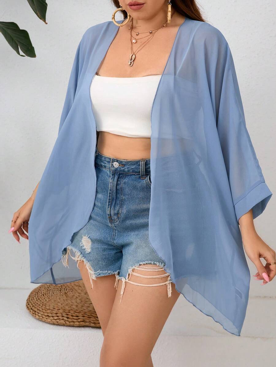 SHEIN Clasi Áo khoác tay cánh dơi màu trơn dáng rộng, cỡ lớn, phong cách thường ngày - Màu xanh lam - Xem 1