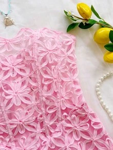 Soleia Đầm mini dáng suông ren bất đối xứng, thích hợp cho mùa Xuân/Hè, đi nghỉ mát, đám cưới, lễ tốt nghiệp, tiệc brunch, ngày lễ Thánh Patrick, kỳ nghỉ xuân, lễ Phục sinh, lễ hội âm nhạc, thanh lịch, phong cách Boho, nhiệt đới, lãng mạn, tiệc Valentine, không lưng, buộc dây, chất liệu ren bất đối xứng, dáng corset cho nữ. - Hồng - Xem 4