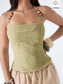 LYSMO 2026 New Arrive Minimalism Spring/Summer Women's Plaid Halter Neck Camisole,Summer Top - Mint Green - View 7