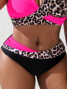 Slaydiva Bộ bikini cạp cao xếp ly, ôm bụng, họa tiết da báo màu hồng neon phối nhiều mảnh, dành cho nữ cỡ lớn năm 2026, thích hợp cho kỳ nghỉ biển, kỳ nghỉ hè, dự tiệc, đồ bơi thanh lịch cho nữ, trang phục nghỉ dưỡng. - Nhiều màu - Xem 1