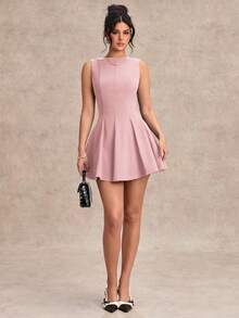 SHEIN BAE Váy ôm sát dáng chữ A cổ chéo màu đen tối giản, váy mùa hè đơn giản gợi cảm, thích hợp cho ngày lễ tình nhân, tiệc cưới phù dâu, váy đen nhỏ thanh lịch - Màu Hồng  San hô - Xem 3