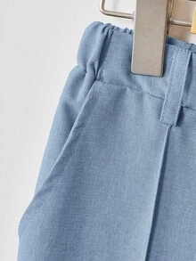 SHEIN Mirajuku Tween Boy Solid Color Pleated Casual Tapered Pants, Suitable For School Or Party Occasions - Blue - View 3