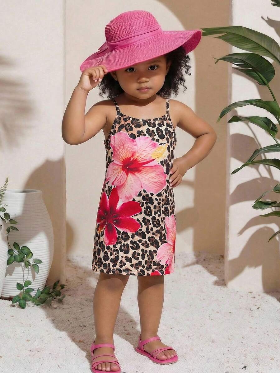 SHEIN 女婴夏季可爱碎花吊带修身连衣裙 - 彩色 - 查看 1