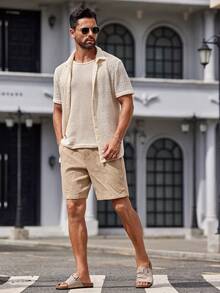 GENTILAND Áo sơ mi cotton trơn nam & quần short cạp rút & áo ba lỗ, phong cách Boho, kỳ nghỉ, trơn - Nhiều màu - Xem 5