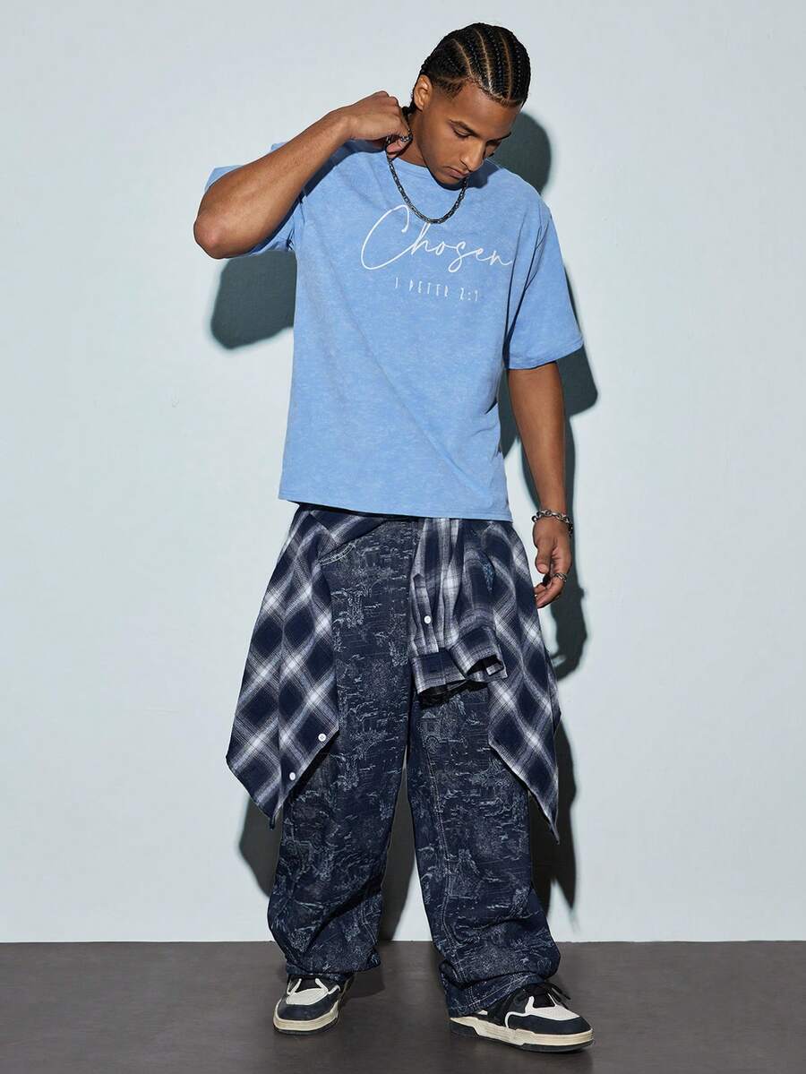 Modcrash Quần jeans ống đứng cạp trung ONE.DINY kiểu Mỹ, chất liệu jacquard, thoải mái và thanh lịch, thích hợp làm quà tặng dịp lễ. - Màu xanh lam - Xem 1