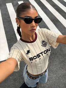 Muchica Jersey Women's Contrast Color Print Casual Round Neck Short Sleeve T-Shirt,Summer Top - Multicolor - View 6