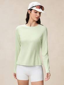 OutZeal Gym Top Women Outdoor Tee Workout Workout Summer Quick-Dry Mesh Panel Slim-Fit Long Sleeve Top - light green - View 2