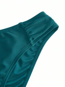 Swim Vcay Conjunto de traje de baño de top de tankini con cuello halter y pliegues y Bottom de triángulo, adecuado para vacaciones de verano - Agua verde azul - Ver 2