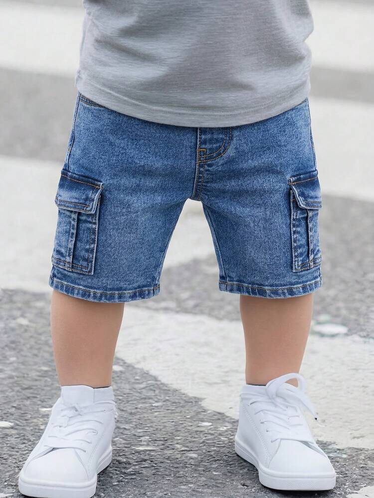 Shorts en jean délavé et déchiré d'été pour jeune garçon avec poche rabattable sur le côté, shorts cargo, pour le printemps et l'été