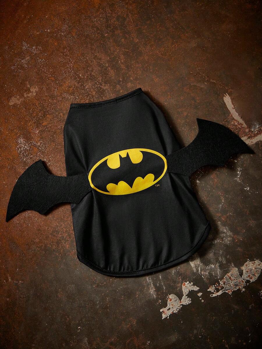 BATMAN X SHEIN 1pc Patterned Printed Pet Vest, Cat Clothes, Dog Clothes, Size XXS-XXXXL, Extra Small, Extra Large, Wings, Bat, Logo, Cool - Black - View 1