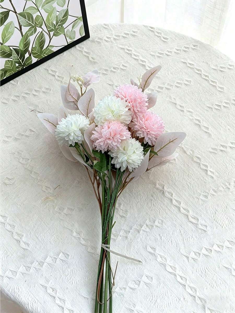 1个浅紫色白色仿真花球花束人造花球,适用于家居桌面装饰、圣诞节节日礼物赠送、派对装饰和中心摆件 - 淺紫白 - 查看 1
