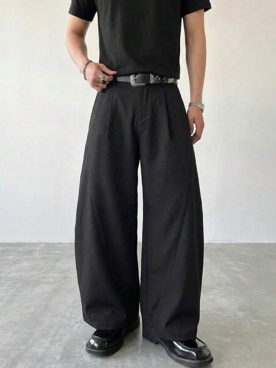 STYNVO Men's Casual Solid Color Slant Pocket Loose Fit Pants - Black - View 1