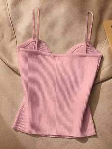 Franclia Women's Metal Decor Solid Color Camisole Knit Top - Baby Pink - View 2