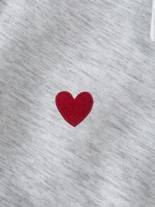 2pcs Women Heart Pattern Casual Short Sleeve Half-Zip Top And Drawstring Pants Set - Grey - View 6
