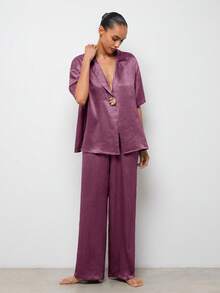 MAIJA Business Professional Solid Colour Tailored Blazer Set - Purple - View 3