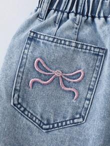 Quần short denim đa năng, thoải mái dành cho bé gái tuổi teen, có túi. - Rửa nhẹ - Xem 3
