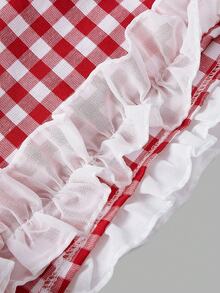 SHEIN MOD Plus Size Summer Red & White Plaid Shorts, Frill Trim Design, Suitable For Girls, Casual Wear, Vacation, Daily, School - Red and White - View 4