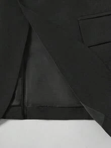 Manfinity Mode Conjunto de Blazer y Pantalones de unicolor con Patchwork, Botones Delanteros y Manga Larga para Hombre, Blazer de Solapa Relajada con Bolsillo Oblicuo, Traje Formal para Boda y Ceremonia - Negro - Ver 7