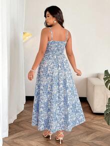 Easura Plus Size Women's Simple Daily Random Printed Dress Maxi Women Outfit - Blue - View 2