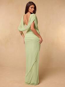 SHEIN BAE Đầm xanh bạc hà trễ vai xếp ly hở lưng ôm sát thanh lịch, đầm ôm eo thanh lịch, đầm xếp nếp, đầm hở lưng. - màu xanh lá - Xem 5