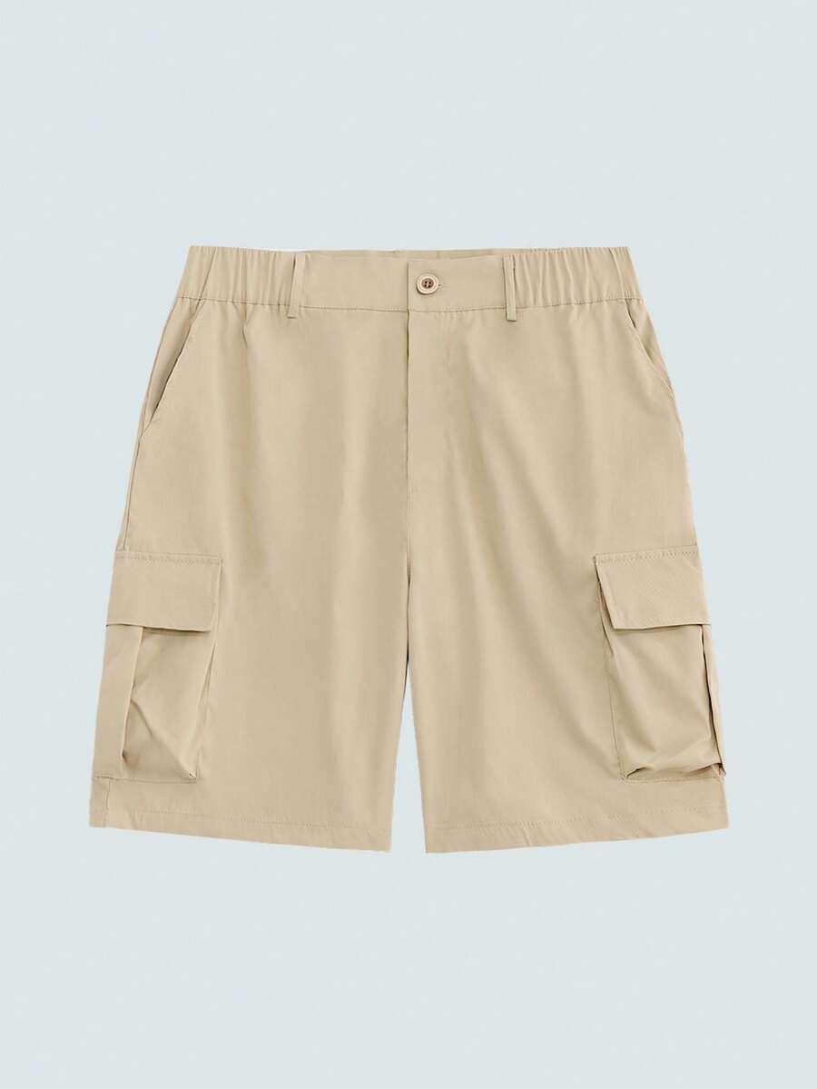 Modcrash Quần short kaki nam kiểu cargo, nhiều túi, ống thẳng, phong cách đường phố. - Màu Khaki - Xem 1
