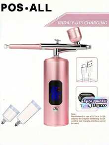 Airbrush Kit With Compressor - Digital Display, 3-Speed Adjustment, Rechargeable 500mAh Lithium Battery, USB Charging , Cordless Airbrush Machine For Manicure, Make-Up, Painting, Decoration - Multicolor - View 1