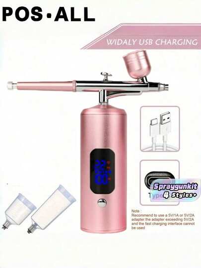 Bộ dụng cụ phun sơn có máy nén - Màn hình kỹ thuật số, Điều chỉnh 3 tốc độ, Pin lithium 500mAh có thể sạc lại, Sạc USB, Máy phun sơn không dây dùng cho làm móng tay, trang điểm, sơn, trang trí