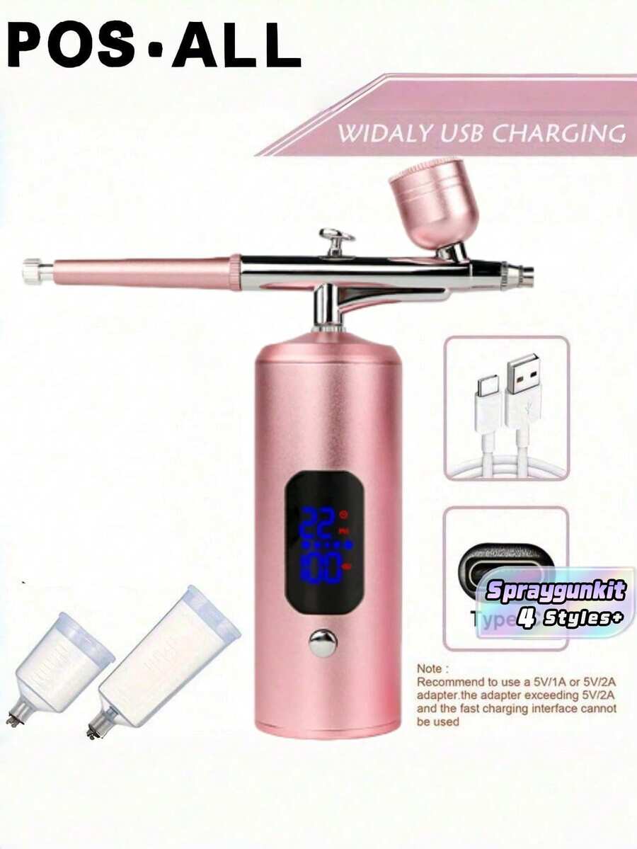 Airbrush Kit With Compressor - Digital Display, 3-Speed Adjustment, Rechargeable 500mAh Lithium Battery, USB Charging , Cordless Airbrush Machine For Manicure, Make-Up, Painting, Decoration - Multicolor - View 1