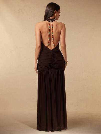 Silquee Vestido de fiesta elegante y sexy con espalda descubierta y calado para mujer