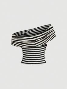 SHEIN MOD Women's Summer Vacation Casual Striped Camisole, Versatile Styling - Black and White - View 5
